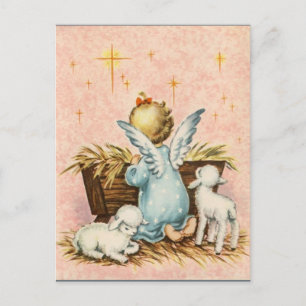 Vintage-Weihnachtsengel und Lämmer Feiertagspostkarte