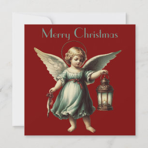 Vintage-Weihnachtsengel und Laterne Karte