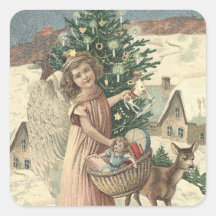 Vintage-Weihnachtsengel und Rentier Schnee