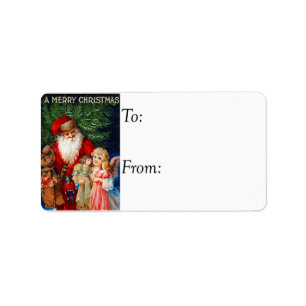 Vintage-Weihnachtsengel und Santa-Geschenkanhänger Adressaufkleber