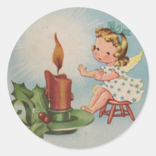 Vintage-Weihnachtsengel warm von einer Kerze Runder Aufkleber