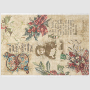 Vintage Weihnachtsephemera, Stechpalme &Ornate Tex Seidenpapier