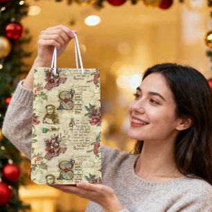 Vintage-Weihnachtsephemera, Stechpalme und verzier Mittlere Geschenktüte