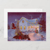 Vintage Weihnachtsfamilie Szene Feiertagspostkarte (Vorne/Hinten)