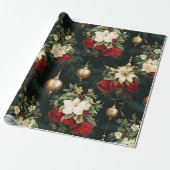 Vintage Weihnachtsfantasie Blumenmuster Geschenkpapier (Ungerollt)
