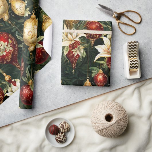 Vintage Weihnachtsfantasie Blumenmuster Geschenkpapier (Kunsthandwerk)