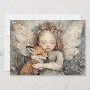 Vintage-Weihnachtsfee mit Fuchs Whimsical Winter Feiertagskarte