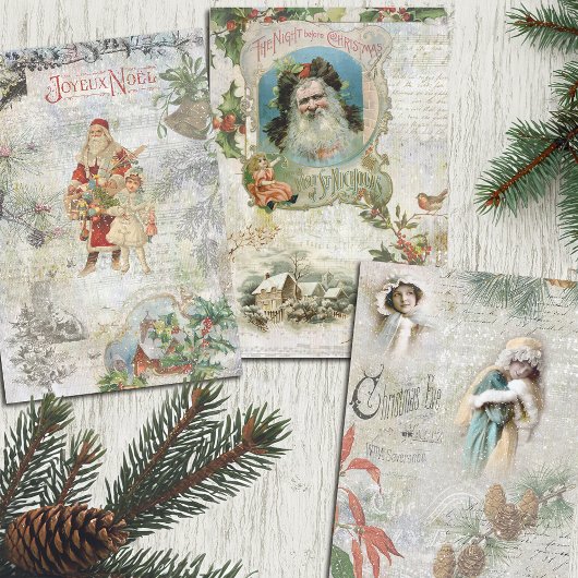 Vintage Weihnachtsfeier Ephemera Collage Geschenkpapier Set