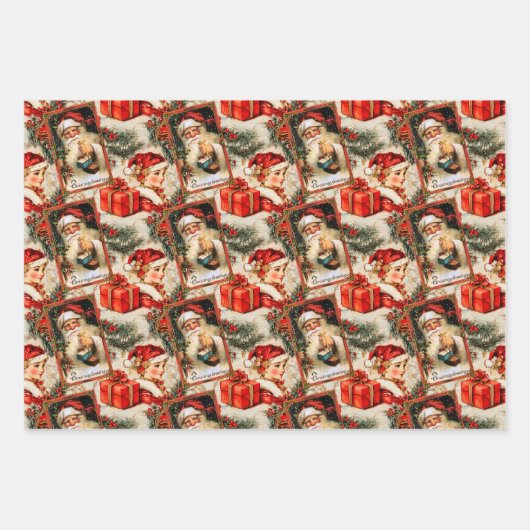 Vintage Weihnachtsfeier Geschenkpapier Set (Vorderseite 3)