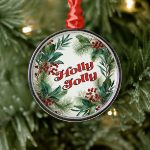 Vintage Weihnachtsfeier "Holly Jolly" Ornament Aus Metall