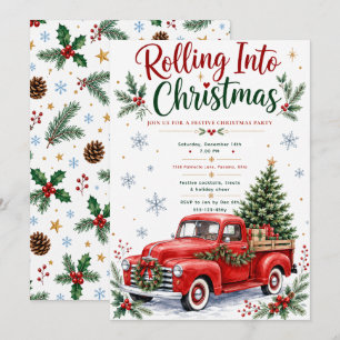 Vintage-Weihnachtsfeier mit rotem Lastwagen Einladung
