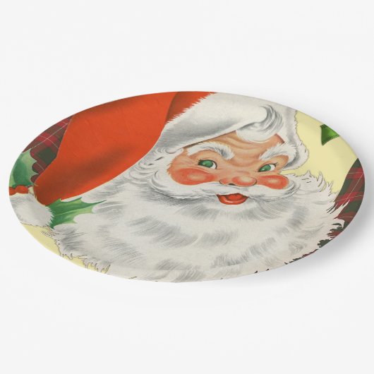 Vintage Weihnachtsfeier Pappteller (Schrägansicht)