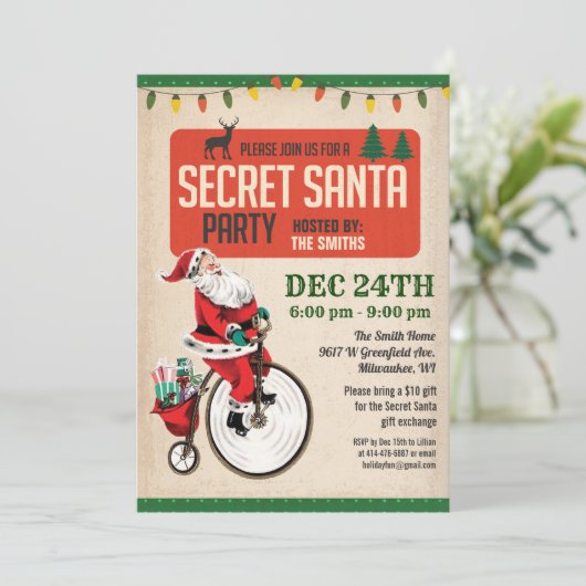 Vintage Weihnachtsfeier Party Einladung (Stehend Vorderseite)