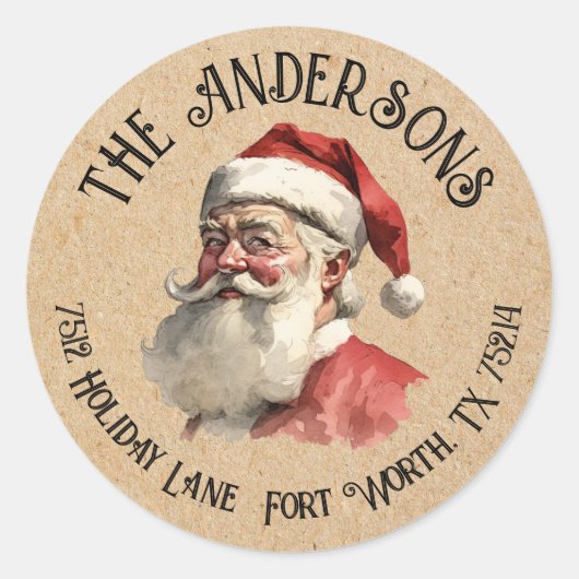 Vintage Weihnachtsfeier Rücksendeadresse Runder Aufkleber (Vorderseite)
