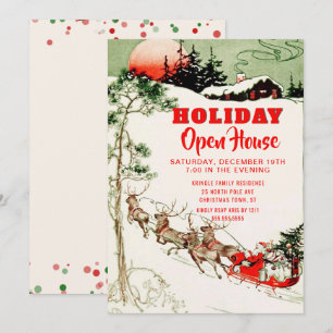 Vintage-Weihnachtsfeier-Santa-Rentier-Open-House-P Einladung