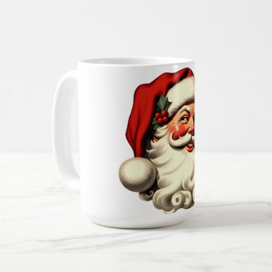 Vintage Weihnachtsfeier Tasse - Retro Santa Face (Vorderseite Links)