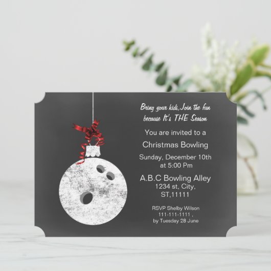 Vintage Weihnachtsfeiertage Bowling Einladungen (Stehend Vorderseite)