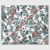 Vintage Weihnachtsfeiertage Rot und Blau Berries Geschenkpapier (Flach)