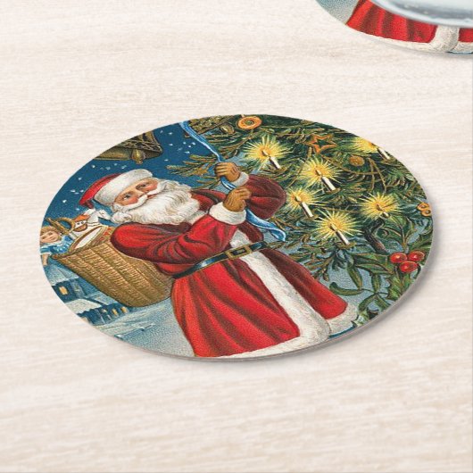 Vintage Weihnachtsfeiertage Runder Pappuntersetzer (Angewinkelt)