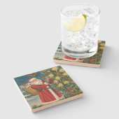 Vintage Weihnachtsfeiertage Steinuntersetzer (Seitenansicht)