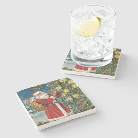 Vintage Weihnachtsfeiertage Steinuntersetzer (Seitenansicht)