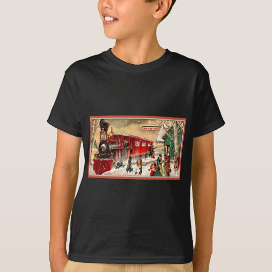Vintage Weihnachtsfeiertags-Zug-Station T-Shirt (Vorderseite)