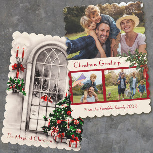 Vintage-Weihnachtsfenster 2-seitige Flach-Photokar Feiertagskarte