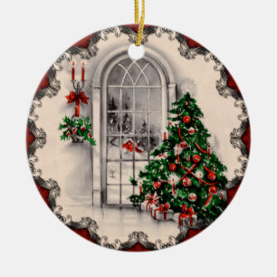 Vintage-Weihnachtsfenster-Lichter-Ornament Keramikornament