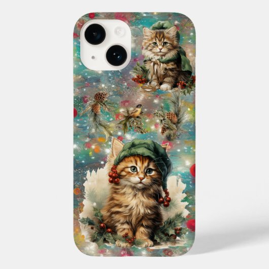 Vintage Weihnachtsferien Kittens Case-Mate iPhone Hülle (Rückseite)