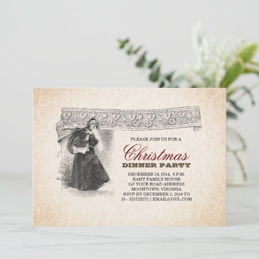 Vintage Weihnachtsfeste Party Einladungen (Stehend Vorderseite)