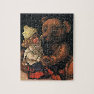 Vintage Weihnachtsfiguren, Puppe und ein Teddybär Puzzle