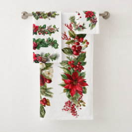 Vintage-Weihnachtsflorales und Beeren-Wasserfarben Badhandtuch Set