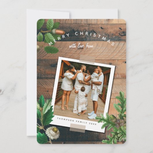 Vintage Weihnachtsfotokarte aus Holz Acorn (Vorderseite)