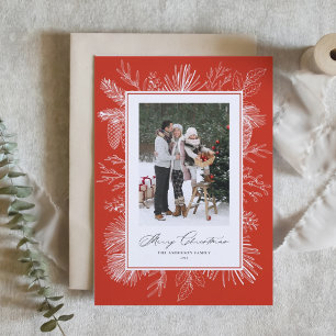 Vintage Weihnachtsfotokarte mit rotem Rahmen