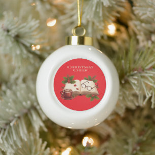 Vintage-Weihnachtsfreude Buchliebhabers gemütliche Keramik Kugel-Ornament