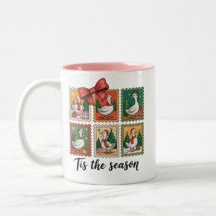 Vintage-Weihnachtsgans Retro-Tis ist die Saison Zweifarbige Tasse