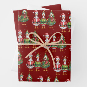 Vintage-Weihnachtsgans-Santa-Ente-Silly-Gans Geschenkpapier Set