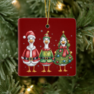Vintage-Weihnachtsgans-Santa-Ente-Silly-Gans Keramikornament