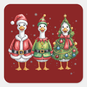 Vintage-Weihnachtsgans-Santa-Ente-Silly-Gans Quadratischer Aufkleber