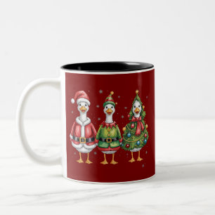 Vintage-Weihnachtsgans-Santa-Ente-Silly-Gans Zweifarbige Tasse