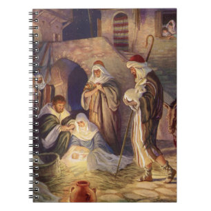 Vintage-Weihnachtsgeburt, 3 Hirten und Jesus Notizblock