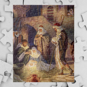Vintage-Weihnachtsgeburt, 3 Hirten und Jesus Puzzle