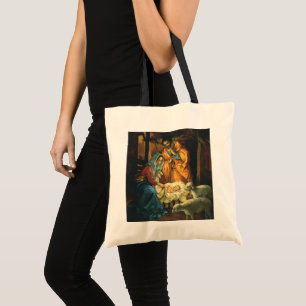 Vintage-Weihnachtsgeburt, Jesuskind in der Krippe Tragetasche