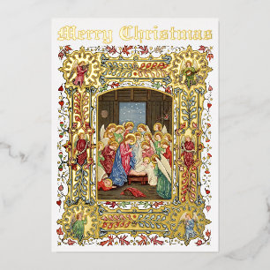 Vintage-Weihnachtsgeburt und Engel von A. Crispin Folien Feiertagskarte