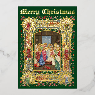 Vintage-Weihnachtsgeburt und Engel von A. Crispin Folien Feiertagskarte
