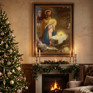 Vintage-Weihnachtsgeburtsszene, Maria Josef Jesusk Poster