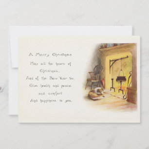 Vintage-Weihnachtsgedicht mit Hund und Kamin Feiertagskarte