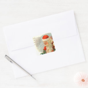 Vintage-Weihnachtsgedicht-Santa-Feiertags-Aufklebe Quadratischer Aufkleber