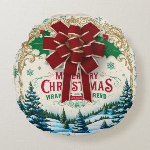 Vintage-Weihnachtsgeschenk-Verpackungspapier Rundes Kissen