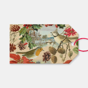 Vintage Weihnachtsgeschenkanhänger mit Vögeln und Geschenkanhänger
